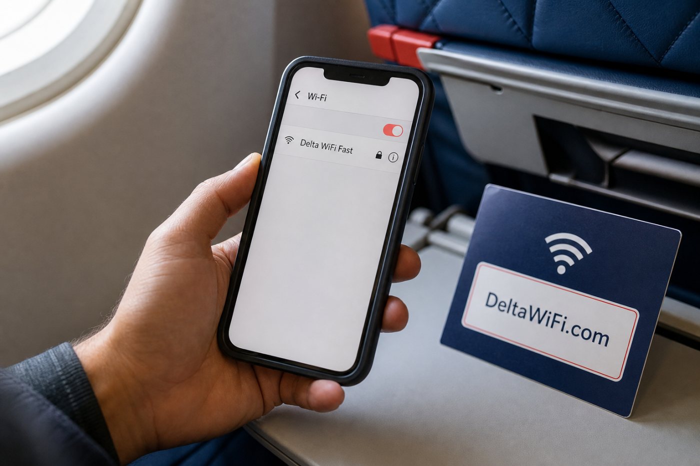 Un viajero compara la red sospechosa con las instrucciones oficiales de conexión de Delta antes de introducir credenciales.