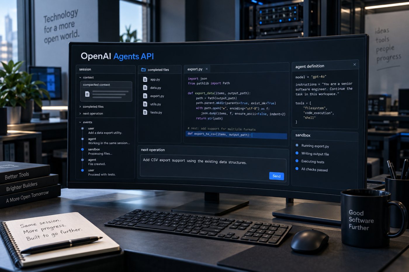 OpenAI Agents API oturumunun bağlam sıkıştırmasından sonra aynı uzun görevi ve çalışma dosyalarını sürdürmesi