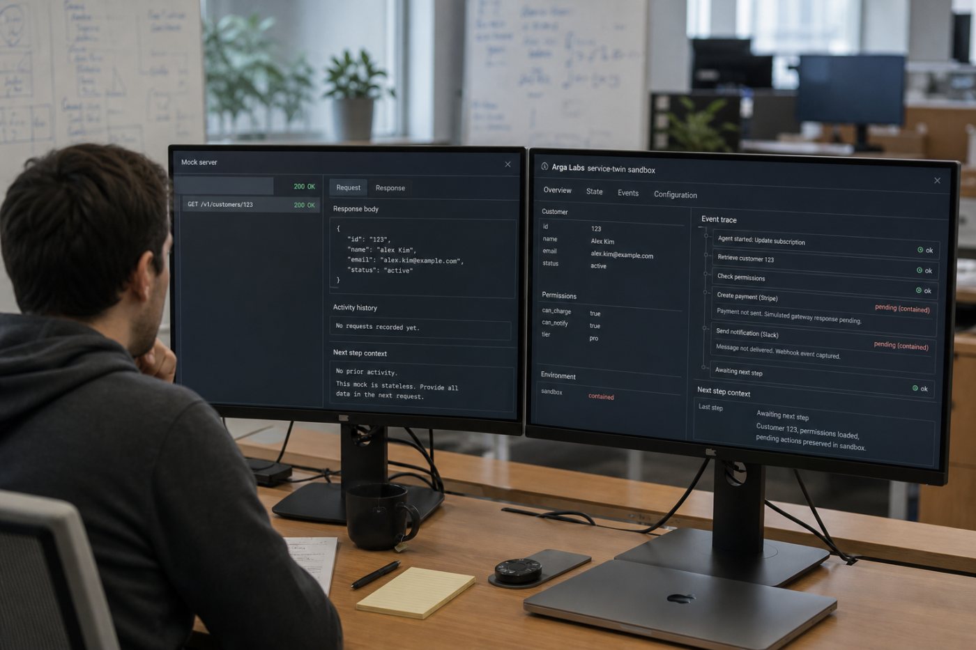 مقارنة بين محاكاة API تنسى الطلب السابق ونسخة رقمية تحفظ السجلات والصلاحيات والآثار اللاحقة.