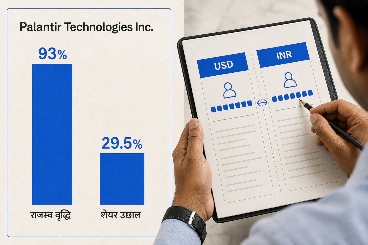 Palantir के अमेरिकी शेयर में निवेश का USD प्रतिफल INR में मुद्रा परिवर्तन और एकाग्रता जोखिम से बदलता हुआ
