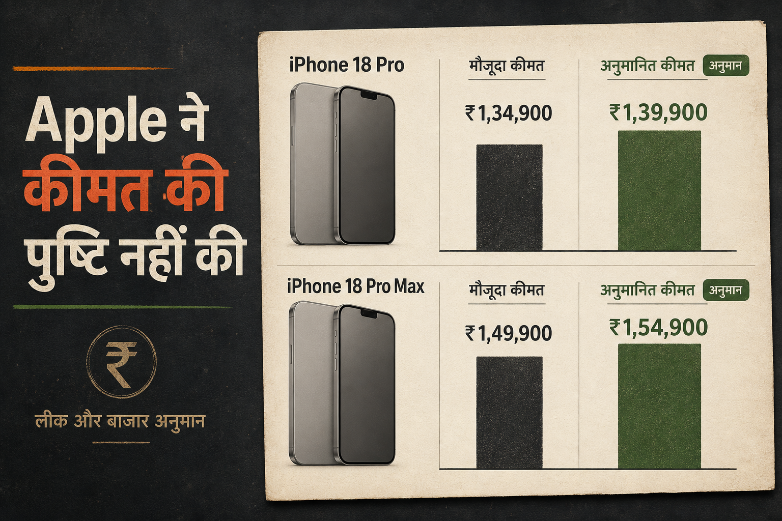 भारत में iPhone 18 Pro और iPhone 18 Pro Max की अनुमानित कीमतों की तुलना