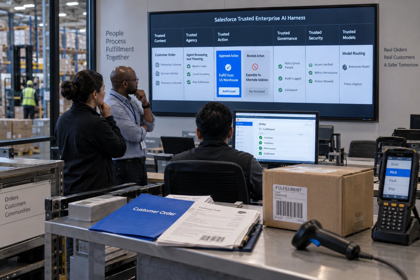 Las seis capacidades del Enterprise AI Harness convierten contexto empresarial en una acción autorizada y gobernada.