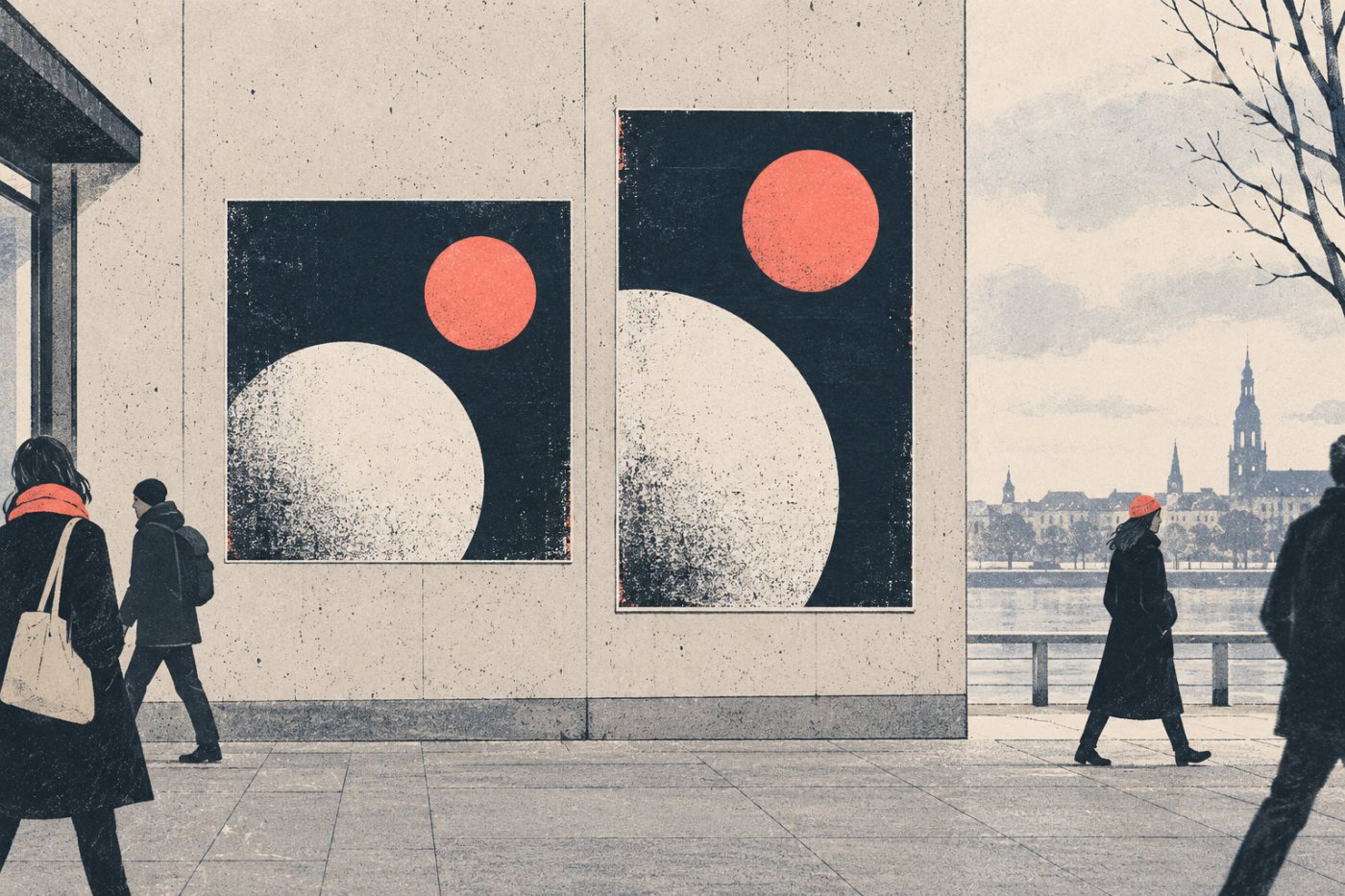 Canva un Adobe Express sociālā materiāla varianti rāda, kā izmēra maiņa prasa pielāgot grafisko elementu izvietojumu.
