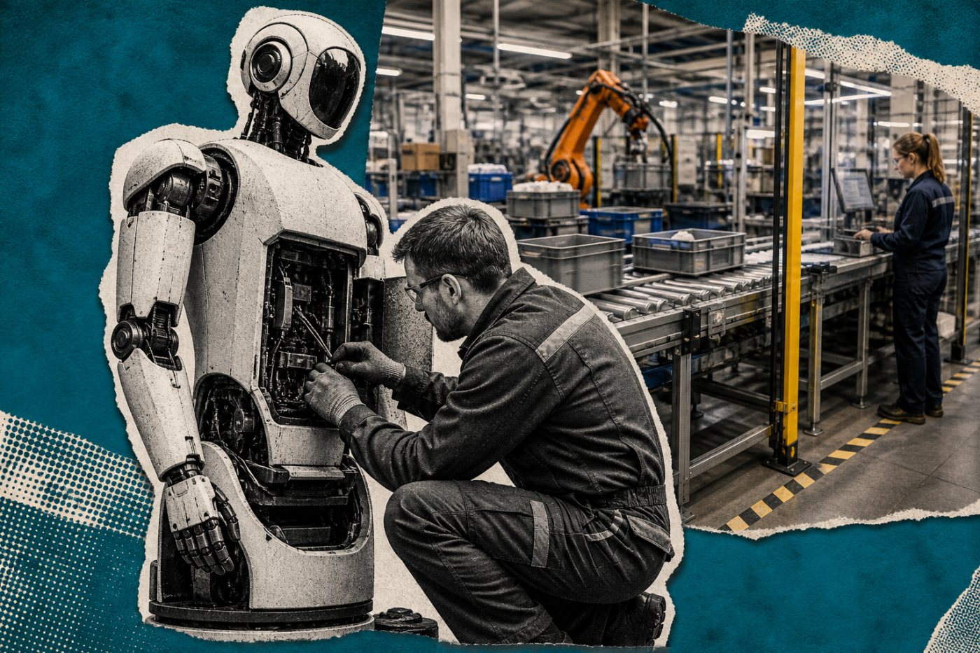 A Motion deployment engineer maintains an integrated humanoid robot on an operating factory line.