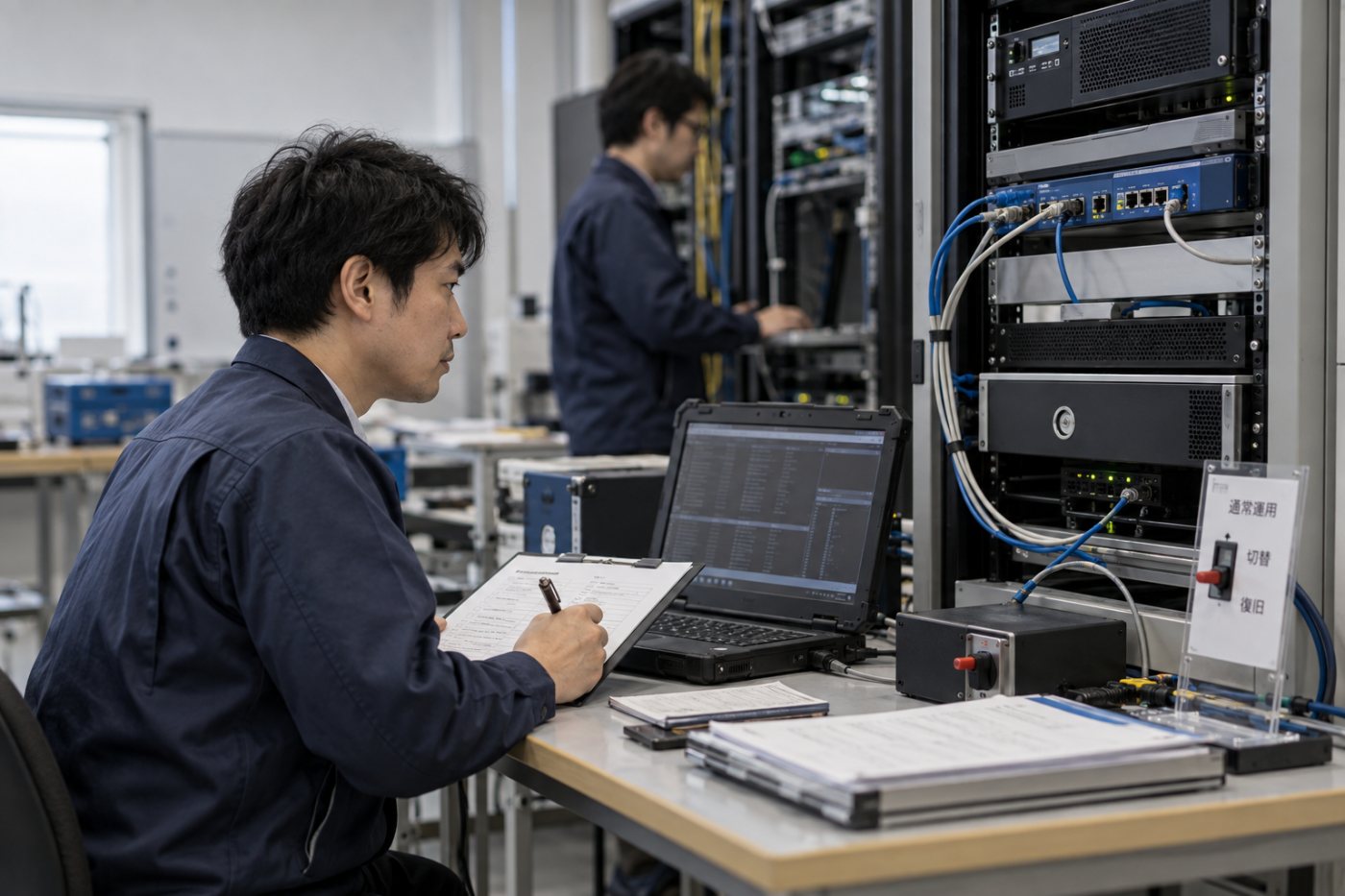 非本番環境で新旧の暗号構成を接続し、互換性、性能、障害復旧、撤回手順を検証する工程