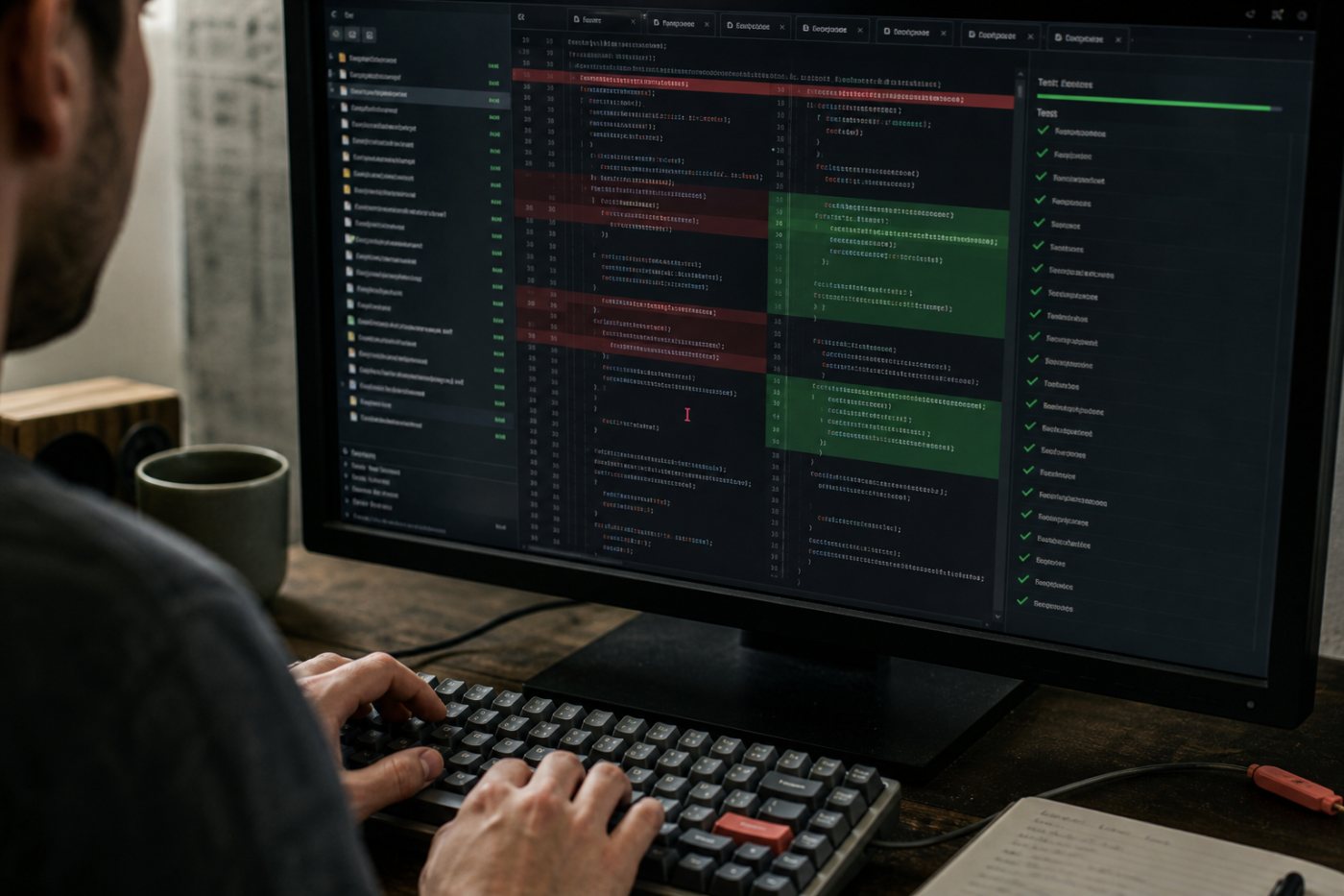 Claude Fable 5 completes a repository patch for human review, reflecting its stronger cited software-engineering benchmark results.