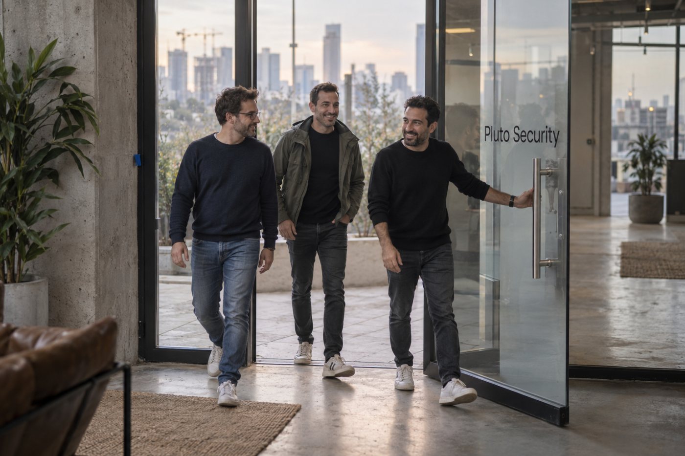 Pluto Security founders Shahar Bahat, Tal Ofer Regev and Gil Maman after the company disclosed its funding.
