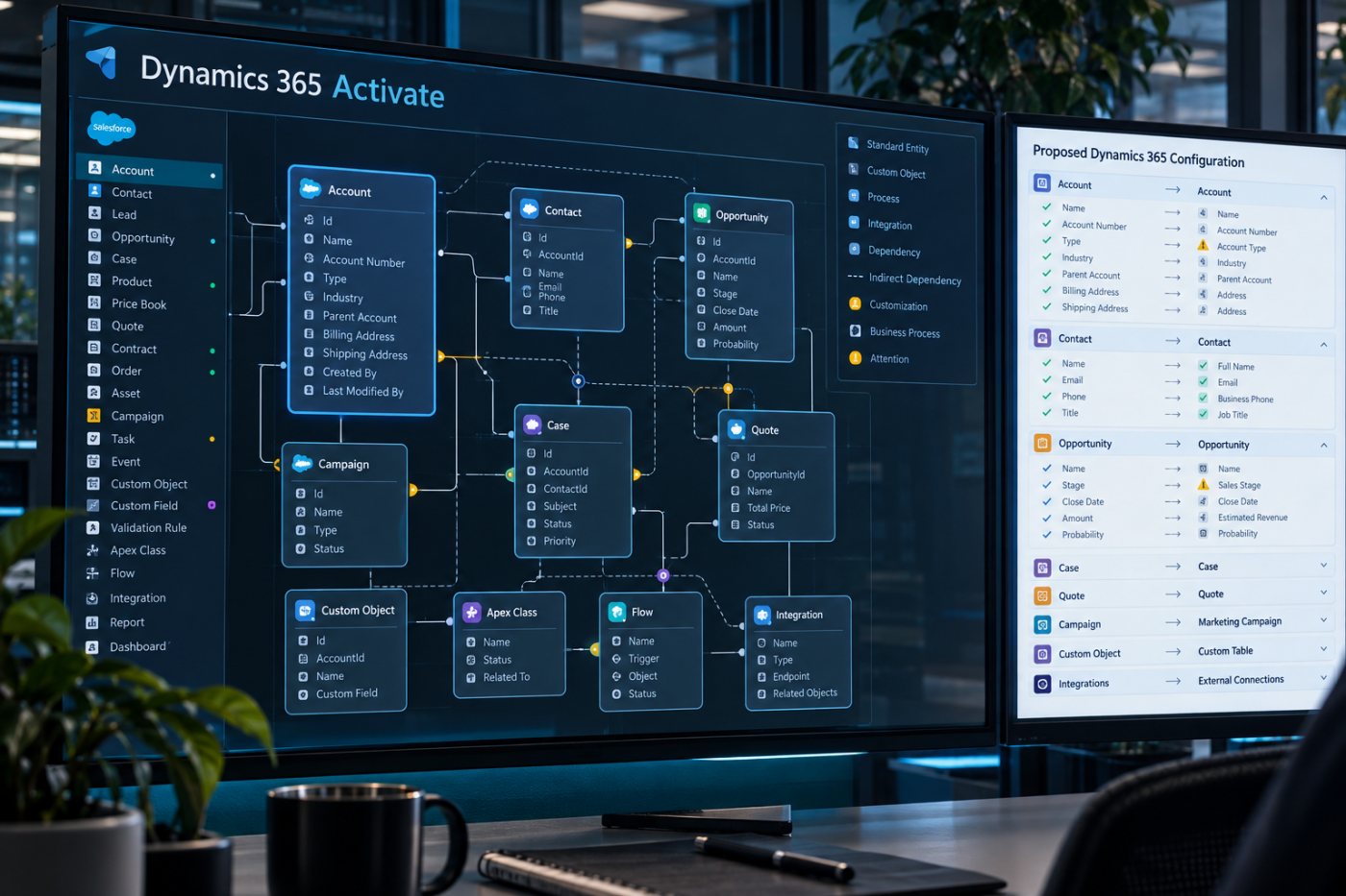 Dynamics 365 Activate analyzes Salesforce entities, processes, customizations and dependencies before recommending a migration.
