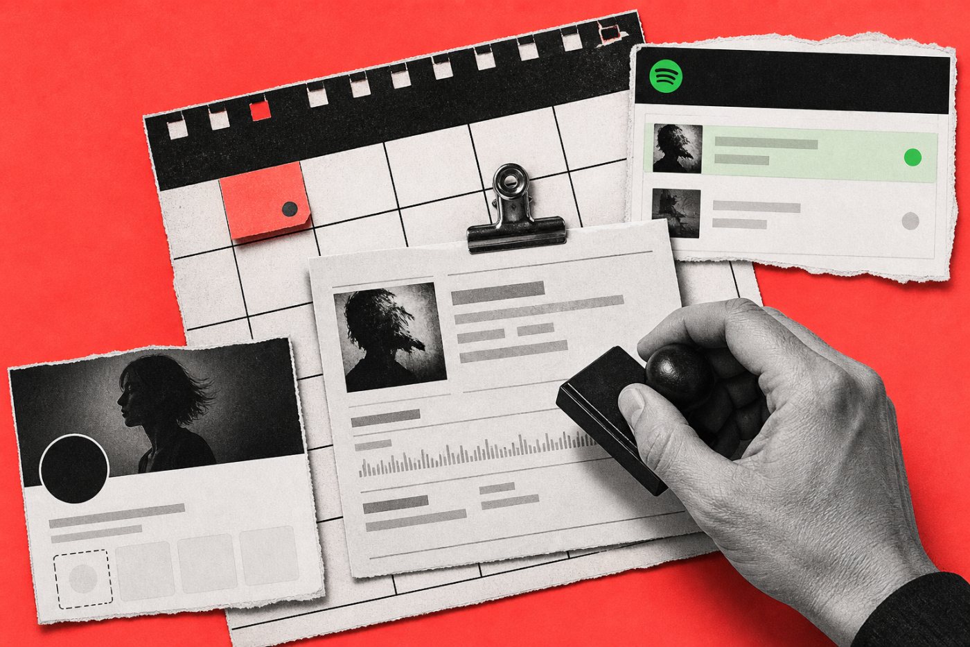 A legitimate Spotify delivery is tracked through approvals before its scheduled release date.