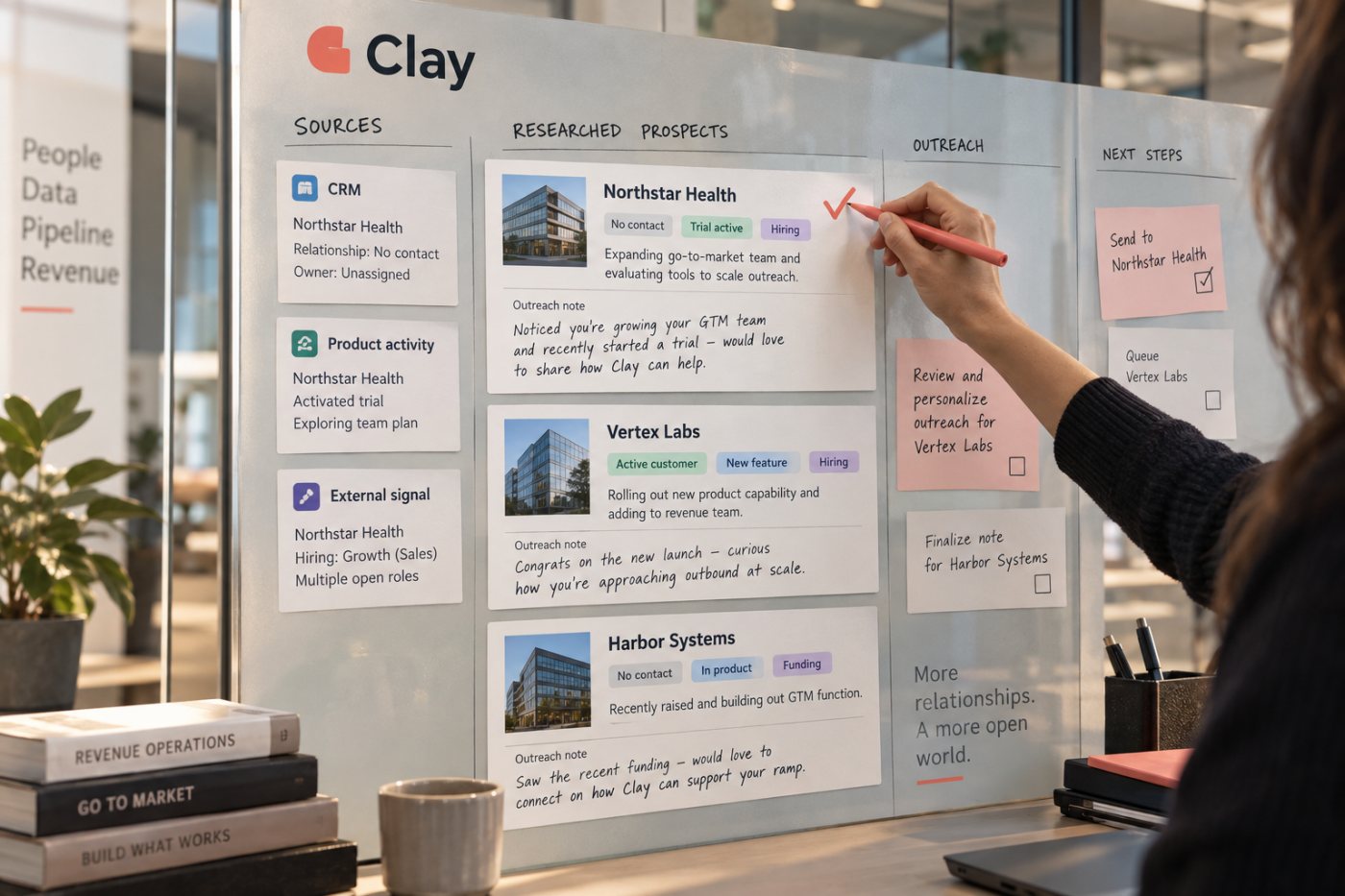 Clay combines company records and external signals to produce researched sales prospects for its customers.