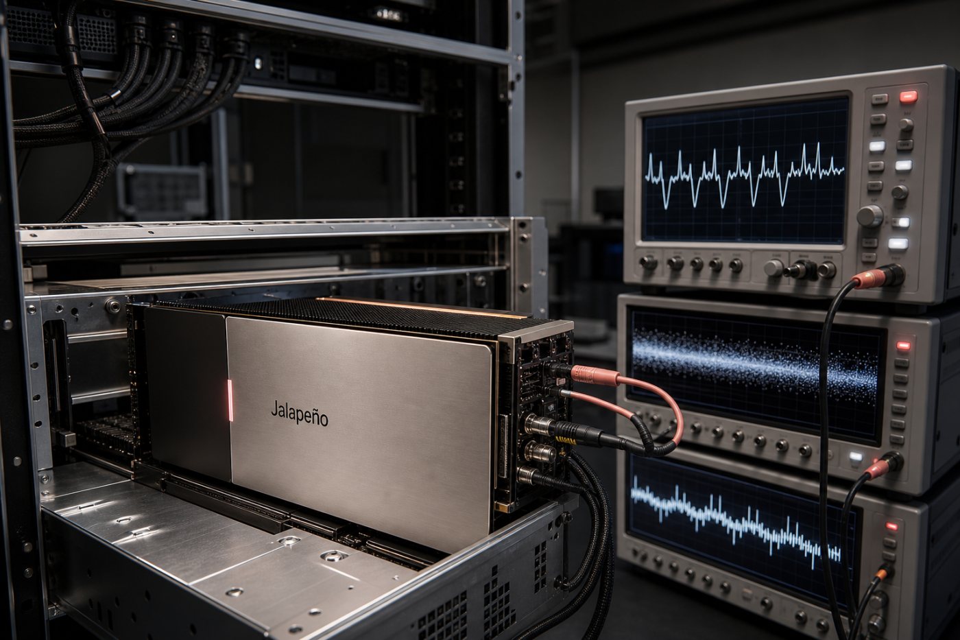 Jalapeño ejecuta una carga InferenceX de 8k/1k mientras se miden potencia, rendimiento y tiempo entre tokens