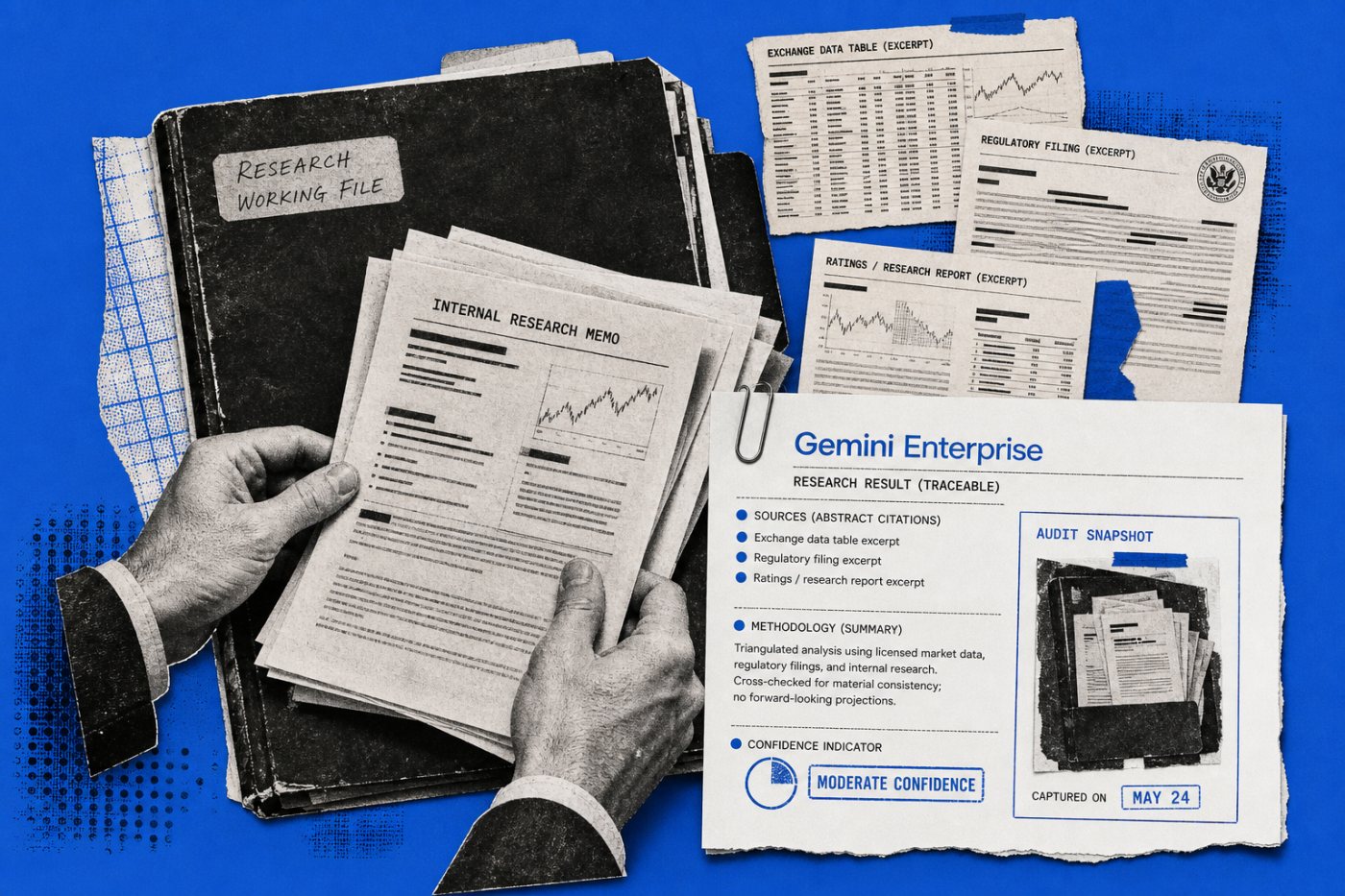 Gemini Enterprise Financial Research agent অনুমোদিত আর্থিক উৎস থেকে citation ও audit snapshot-সহ research ফল তৈরি করছে
