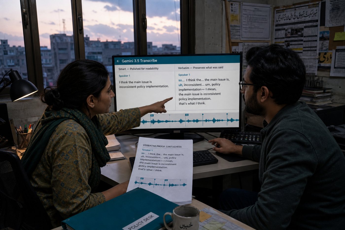 ایک ہی گفتگو کا Smart متن صاف عبارت اور verbatim متن اصل تکرار و تصحیح کے ساتھ