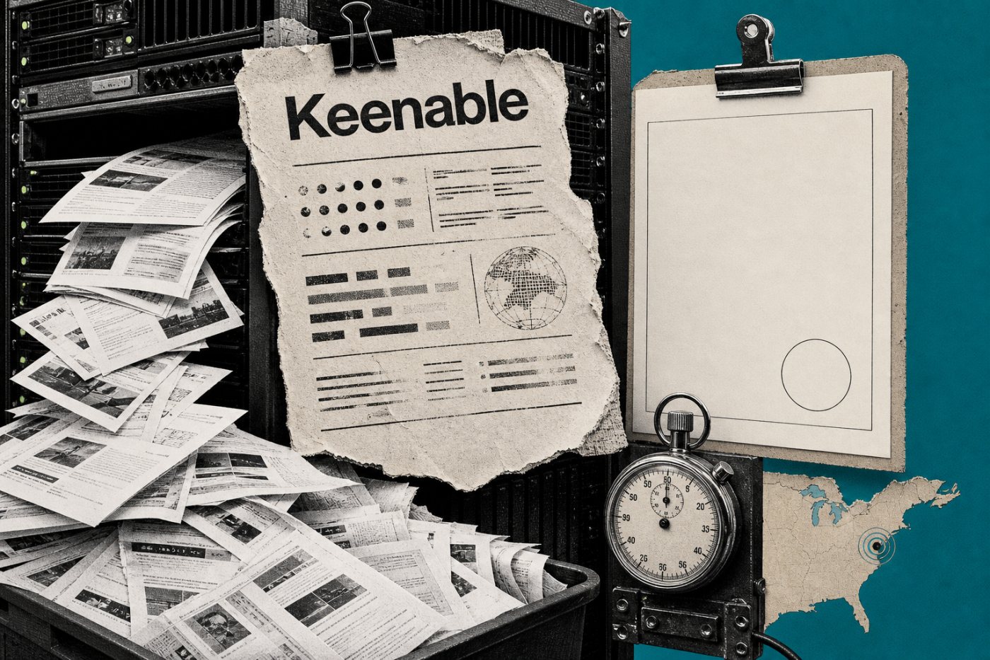Keenable’s disclosed index size, high-volume API price and latency claim shown as company specifications.