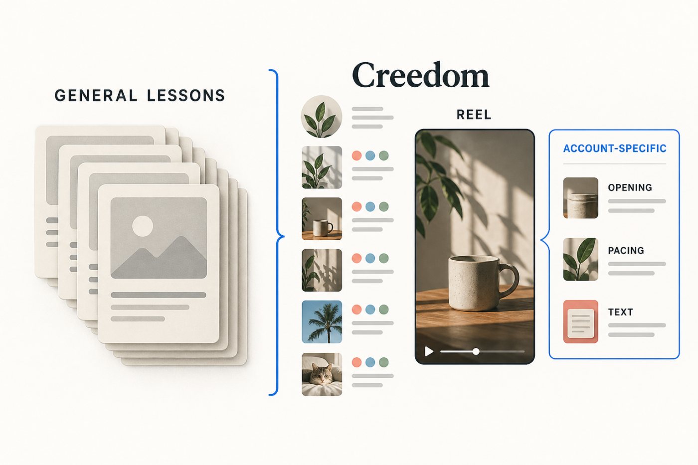 Creedom pasa de formación general para creadores a diagnósticos basados en una cuenta y un Reel concretos.