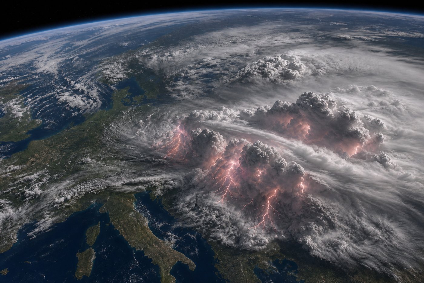 MTG-I2 acompanha o crescimento rápido de nuvens de tempestade e a atividade de raios sobre a Europa.