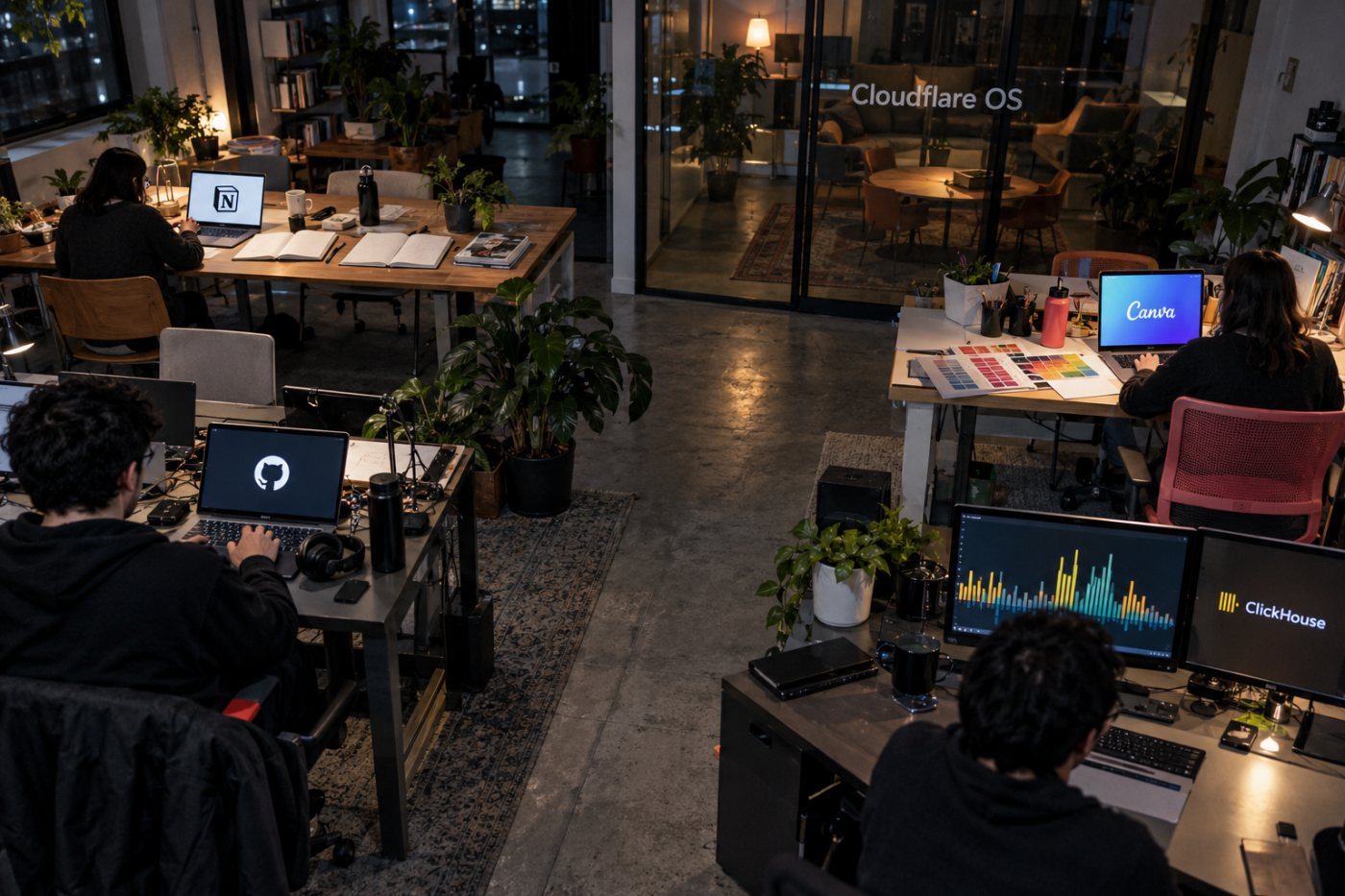 Cloudflare OS מחברת בין ידע צוותי ב־Notion, עבודת פיתוח ב־GitHub, עיצוב ב־Canva ונתונים ב־ClickHouse