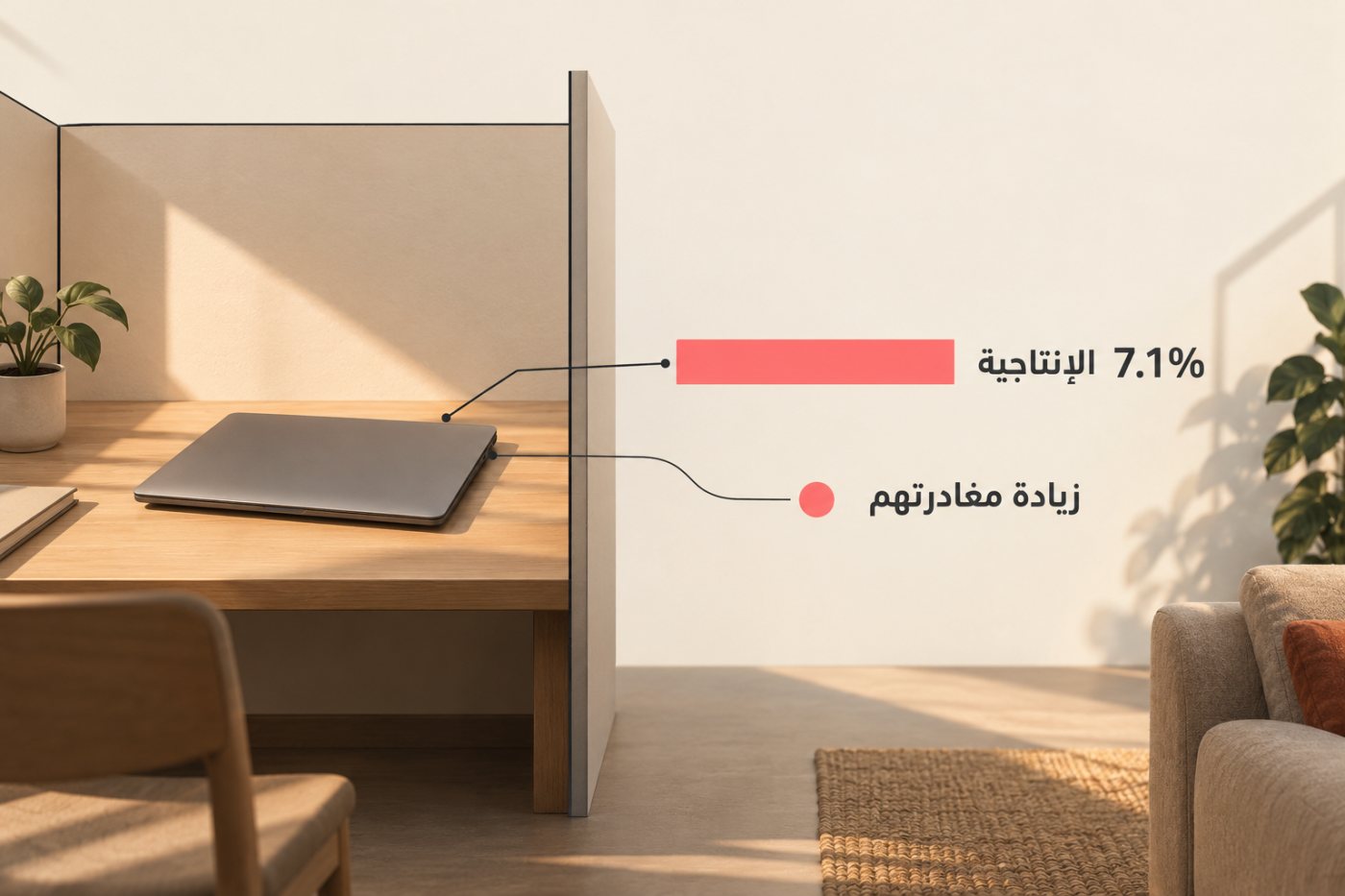 موظف عن بُعد يغلق حاسوب العمل ويفصل مساحة العمل عن المساحة الخاصة، تجسيدًا لحدود جمع البيانات.