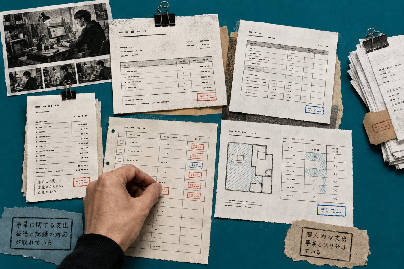 領収書と収入明細、用途メモ、家事按分表を相互に照合する記録管理