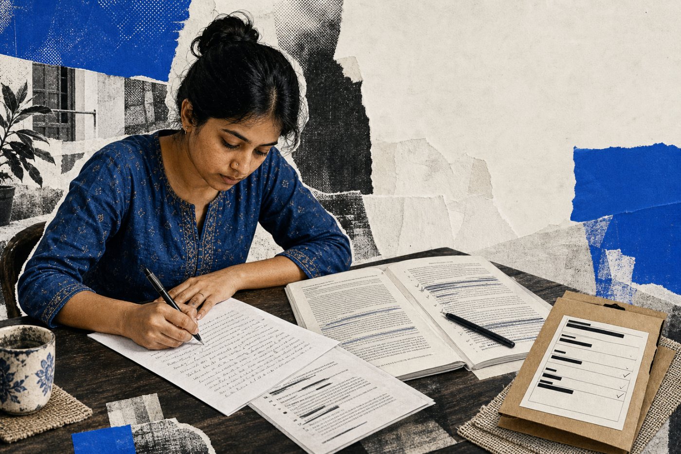 बिना-AI अभ्यास, प्राथमिक स्रोत-जाँच और सुरक्षित कार्य-नमूना तैयार करता फ्रीलांसर