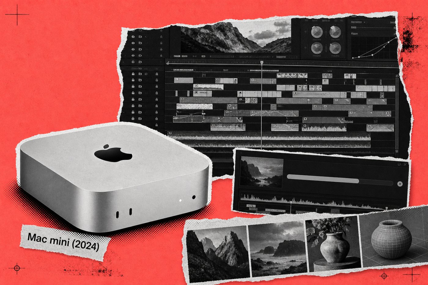 Mac mini processing a layered video project where sustained effects and export work can justify M4 Pro.