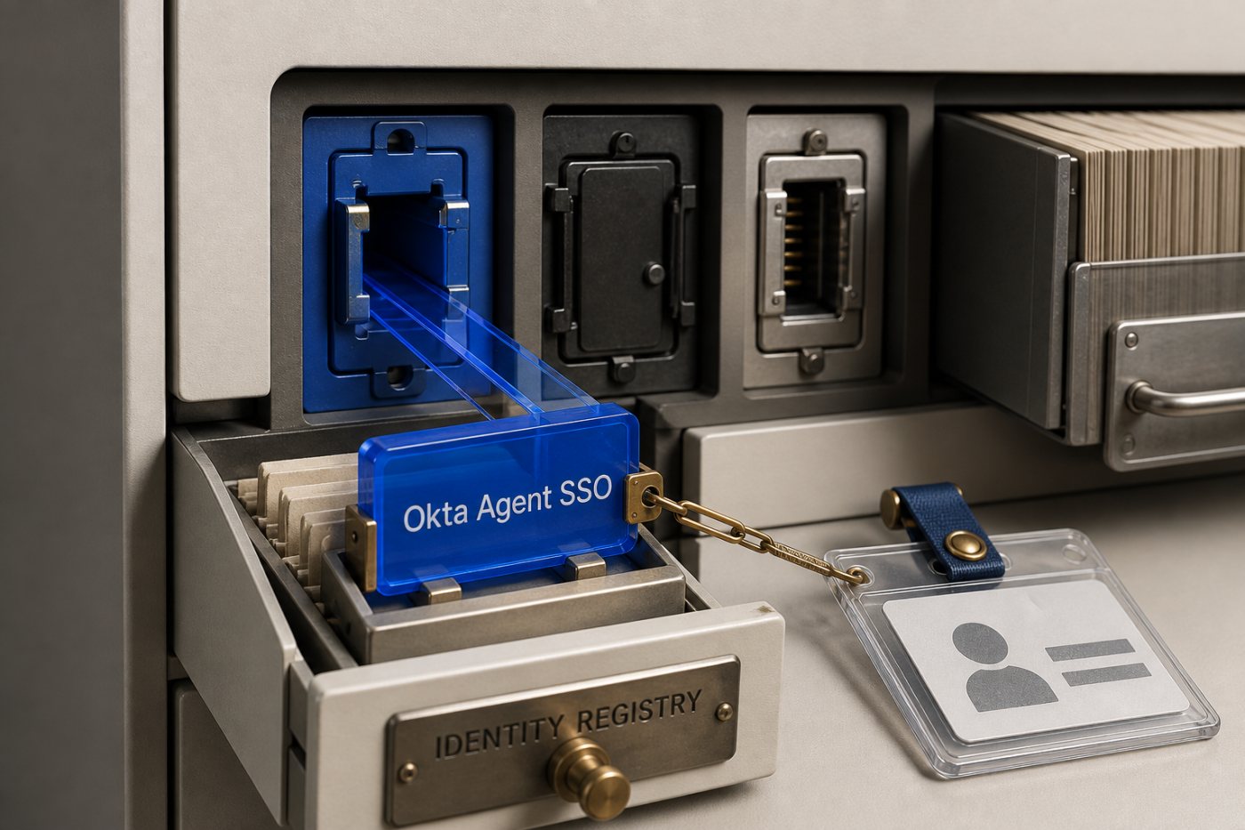 A compatible AI agent becomes a managed enterprise identity with an owner, access policy and authorized application connection.