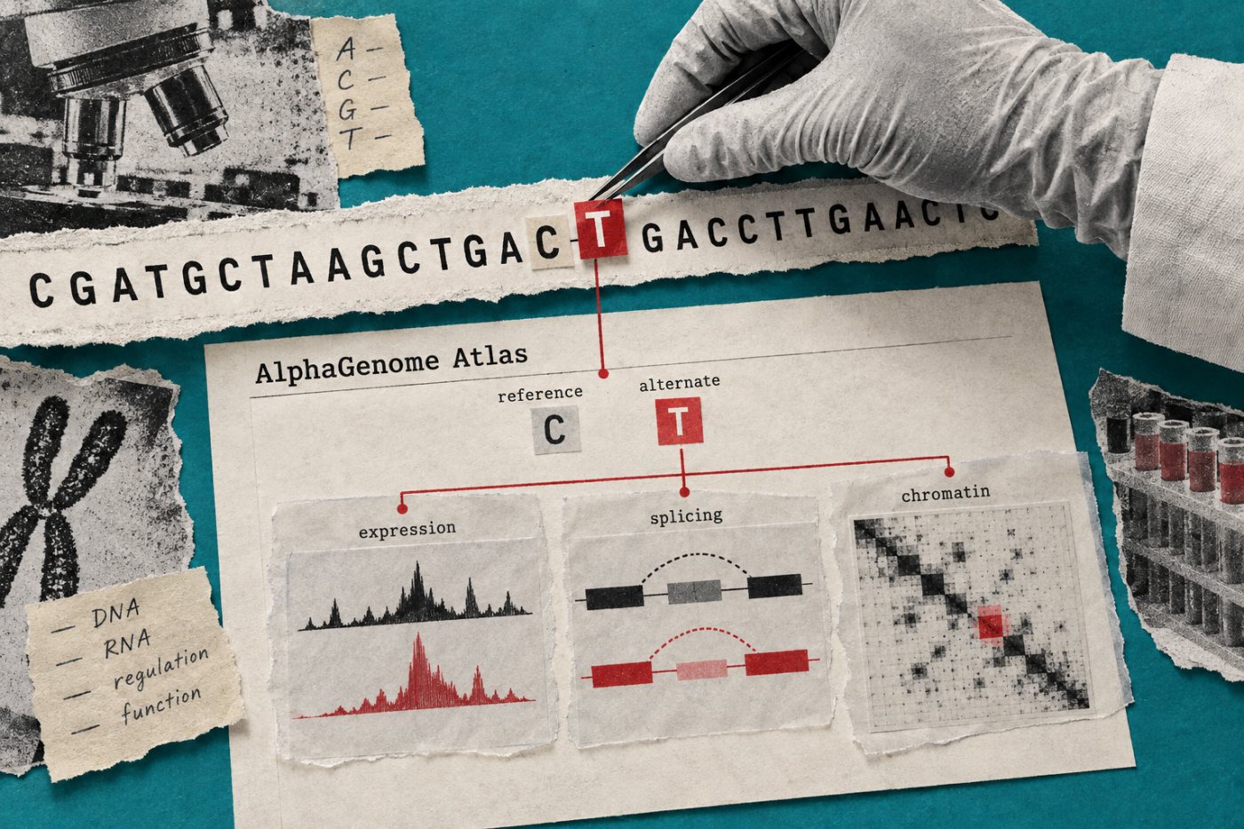 AlphaGenome Atlas查询单核苷酸替换并呈现多类分子效应预测