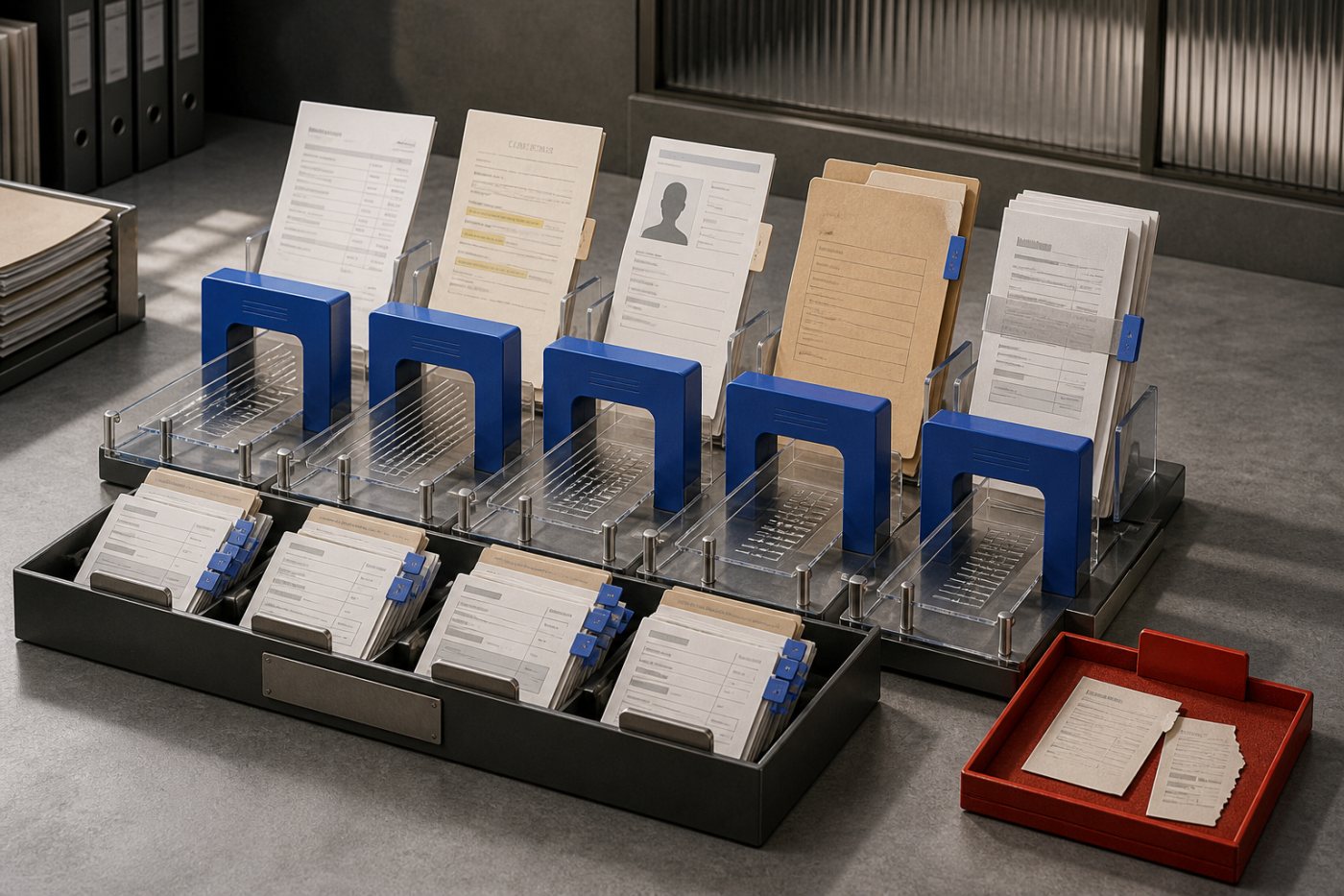 金融関連の非構造文書が検証と照合を経て、監査可能な情報と確認対象に分けられる工程