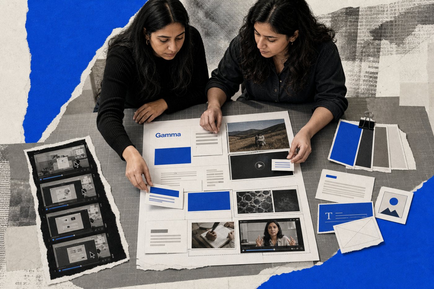 Lica’s co-founders organize brand material, video and presentation components inside Gamma’s design research lab.
