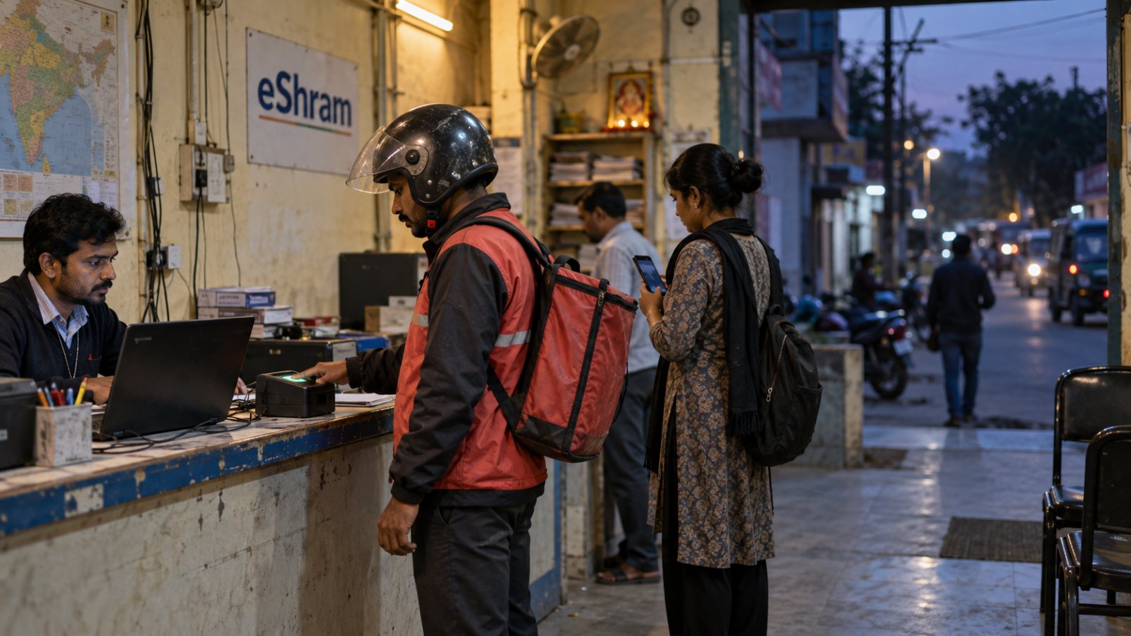 eShram registration বিনামূল্যে—platform worker-এর দরকার Aadhaar ও mobile