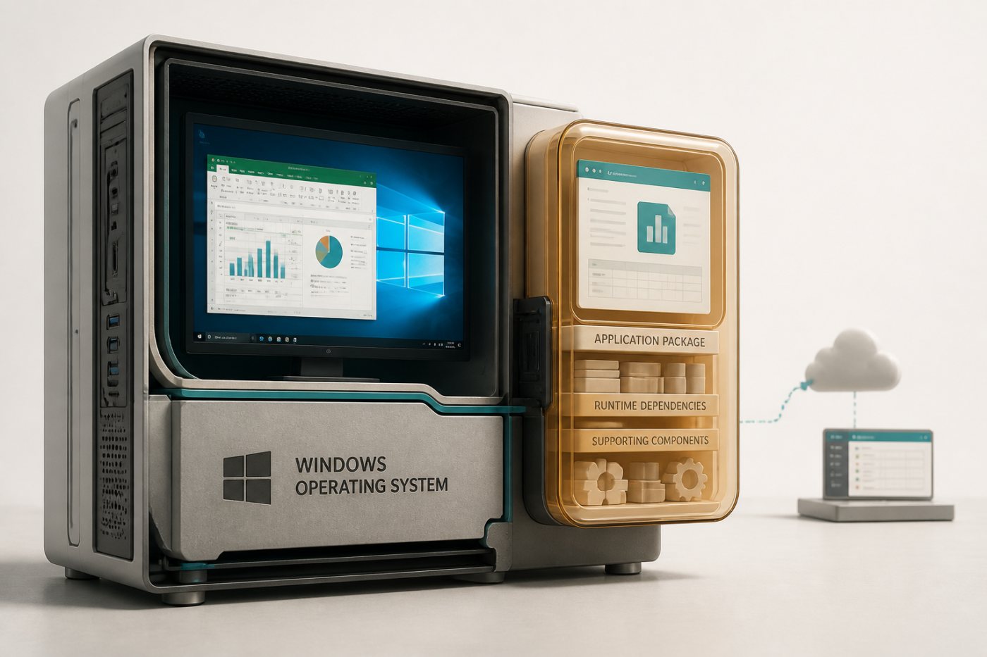 Une application Windows conditionnée par Cloudpaging s’exécute séparément de l’environnement système de base.