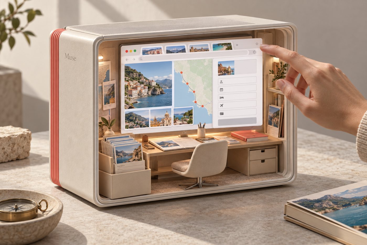 Muse continues travel research in its persistent browser after the original conversation closes.