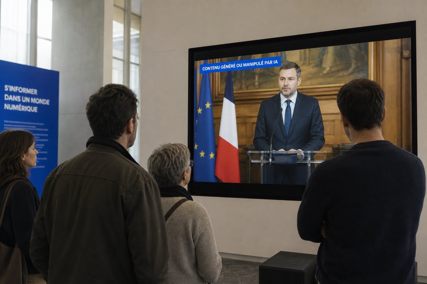 Un deepfake réaliste est signalé comme artificiellement généré ou manipulé dès son exposition au public.