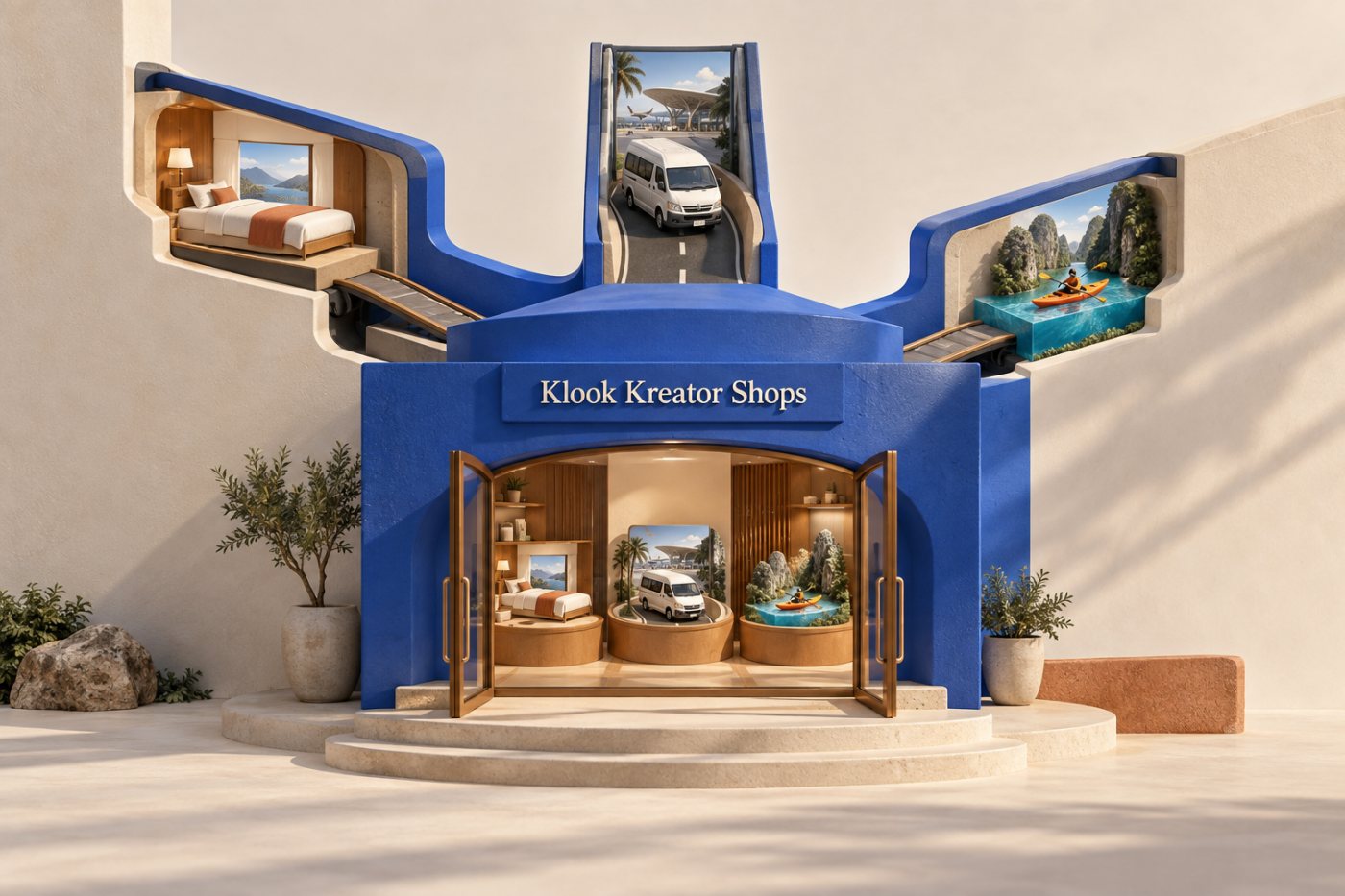 Des recommandations de voyage dispersées sont réunies dans une vitrine Klook Kreator Shops permanente.