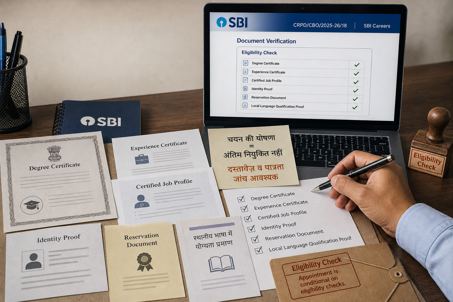 SBI CBO चयनित उम्मीदवार के दस्तावेज सत्यापन में अनुभव, जॉब प्रोफाइल और भाषा प्रमाणपत्र की जाँच