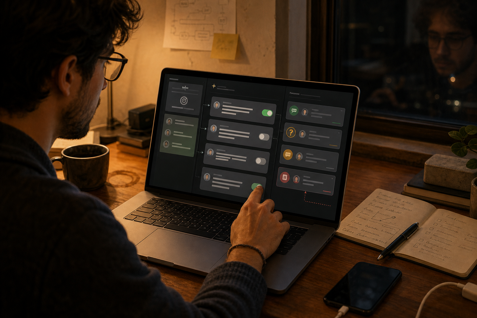 Founder reviewing approved email outreach while keeping social-platform automation under tighter control
