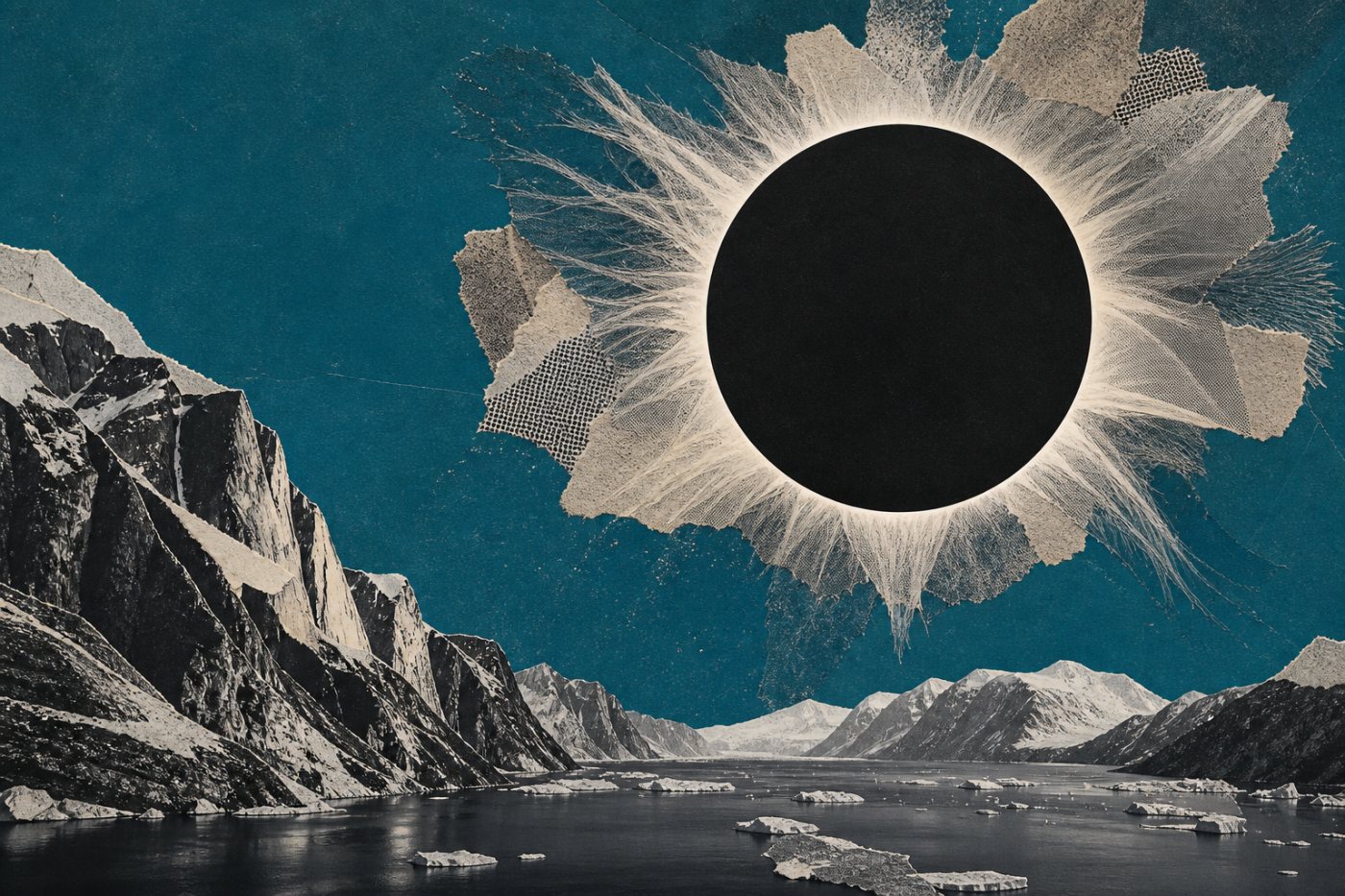 La couronne solaire apparaît pendant la totalité au Groenland, autour de la silhouette noire de la Lune.