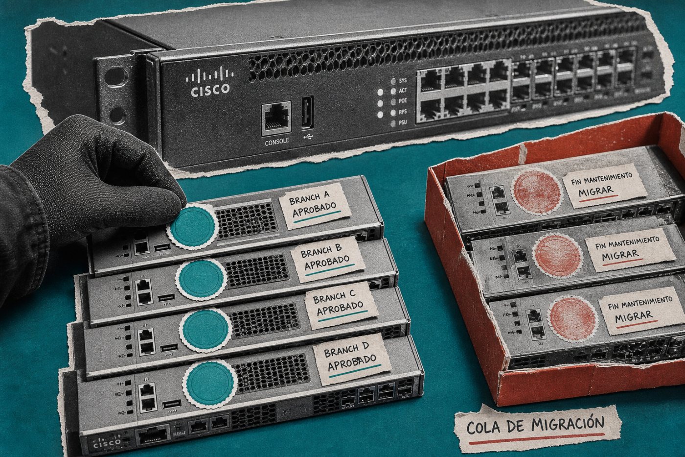 Clasificación de equipos Cisco Catalyst SD-WAN e IOS XE por versión instalada y primera versión corregida.