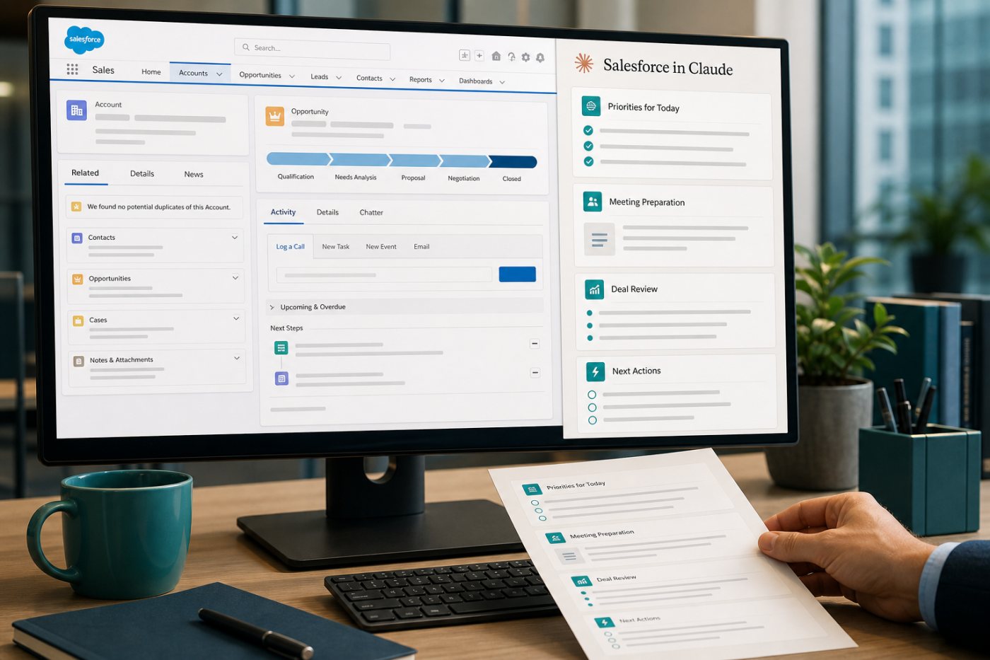 Salesforce in Claude مجاز اکاؤنٹس اور pipeline context سے فروختی ترجیحات کا brief تیار کرتا ہوا
