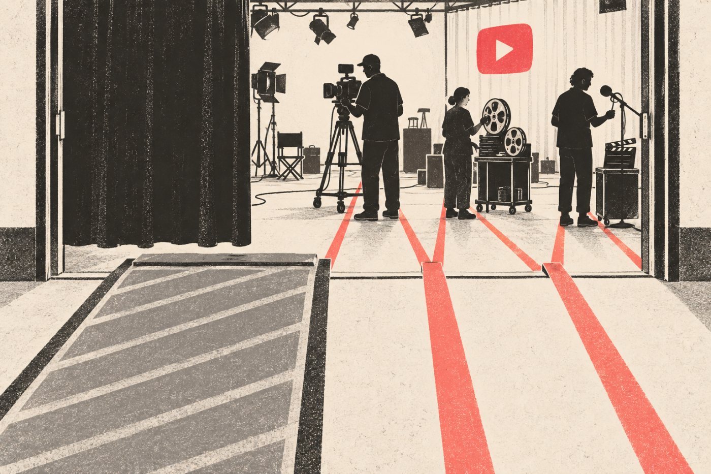 YouTubeの共同制作に参加する担当者が、共有ログインではなく個別の経路で作業範囲へ入る構成