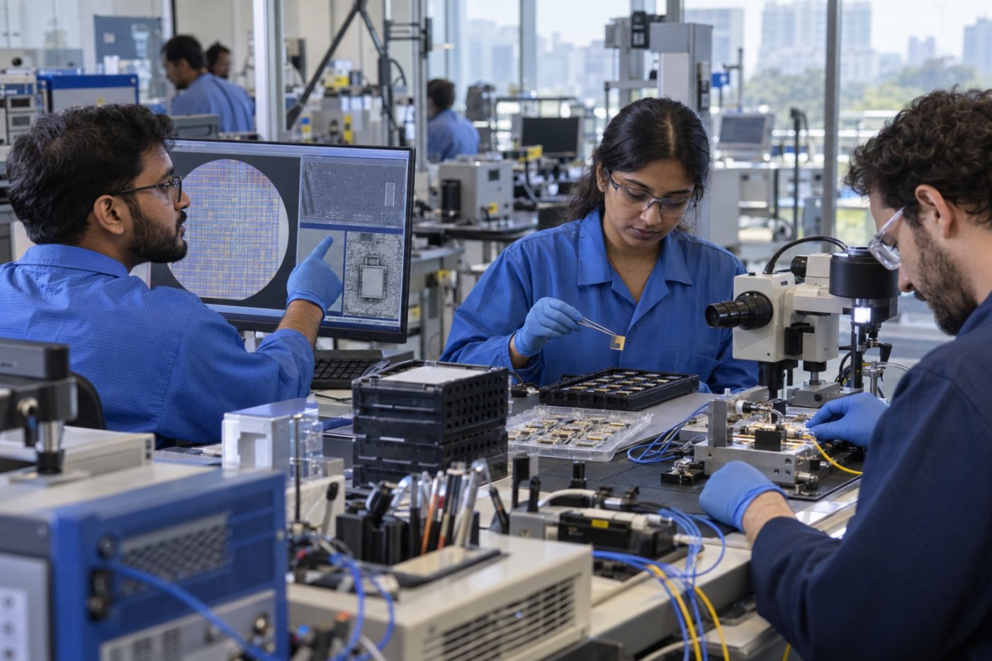 Ayar Labs engineers advancing optical components from silicon development through validation and manufacturing preparation.