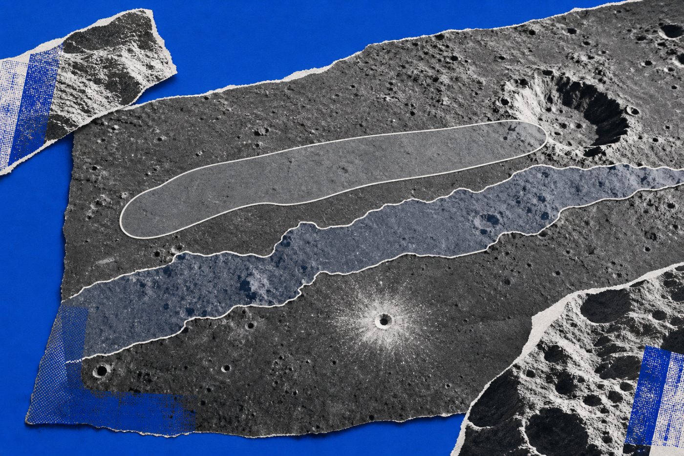 Le cratère réel comparé aux deux zones prévues selon une Lune lisse ou son relief