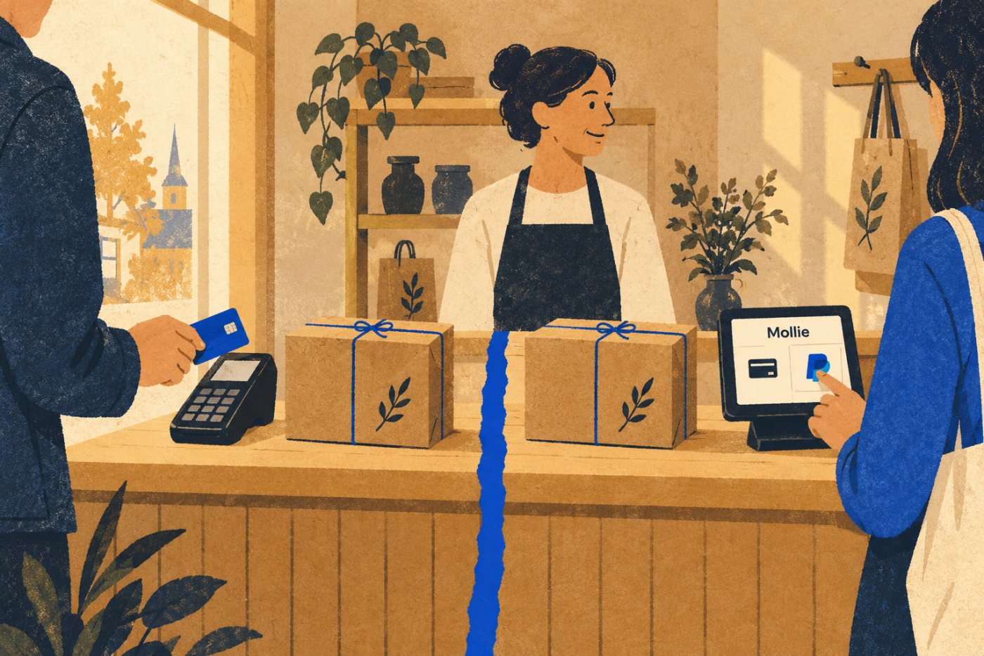 Interneta veikala pircēji izvēlas karti vai PayPal, kamēr tirgotājs var atsevišķi izvēlēties galveno maksājumu apstrādātāju.