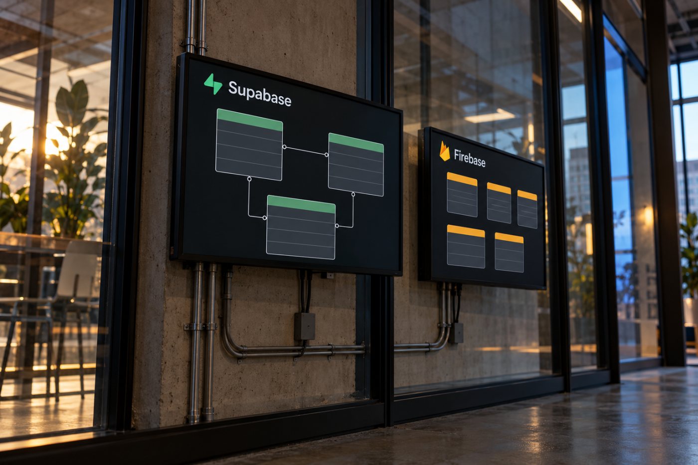 Supabase PostgreSQL tables connect related records while Firebase Cloud Firestore groups application records as documents.