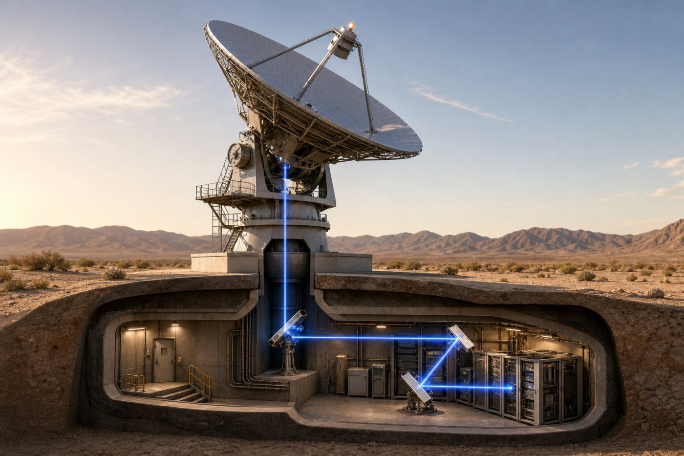 Completed 34-meter DSS-23 beam-waveguide antenna operating at NASA’s Goldstone complex.