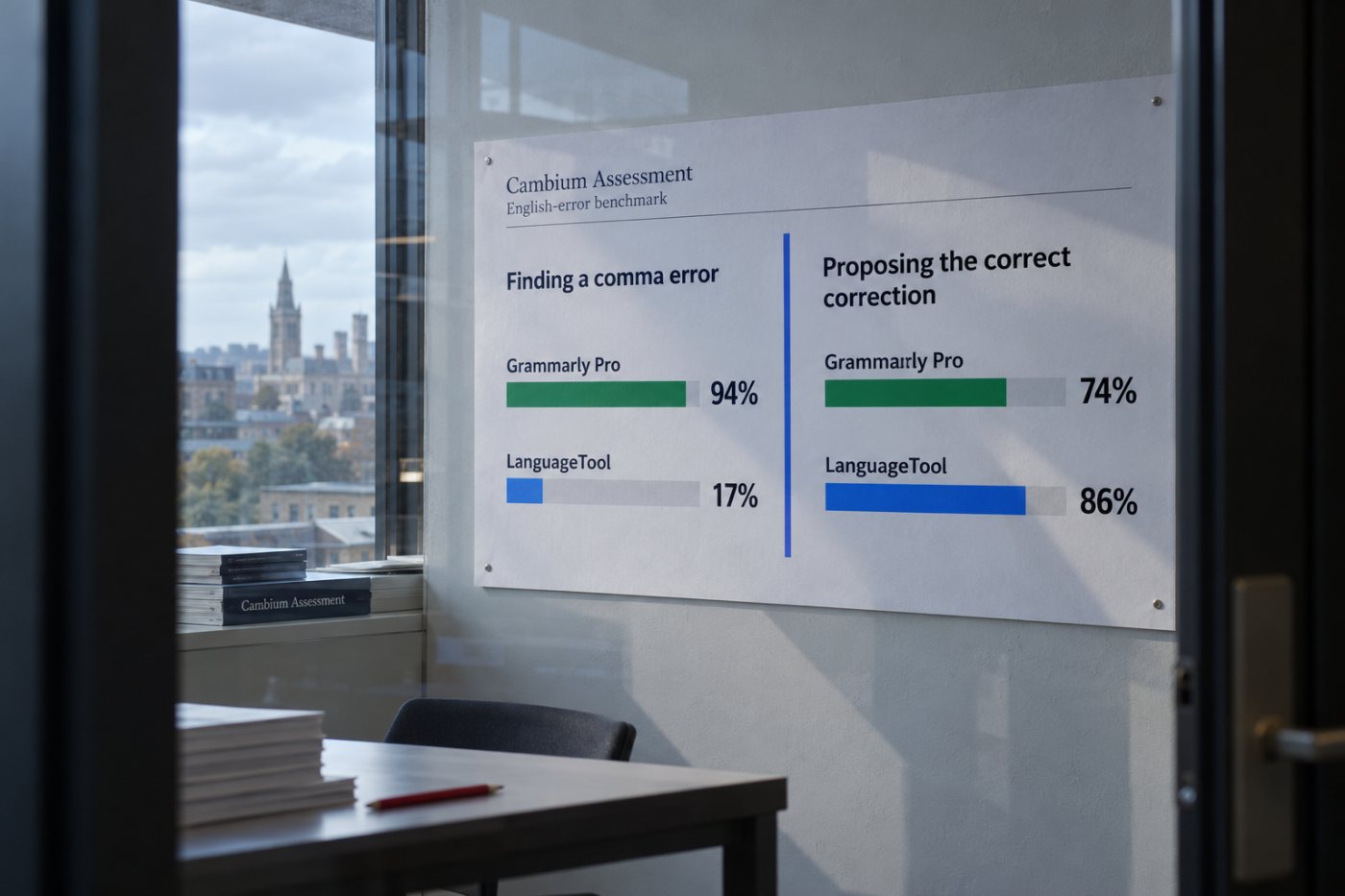 Grammarly Pro un LanguageTool komatu kļūdu noteikšanā un labojumu piedāvāšanā uzrāda atšķirīgus rezultātus.