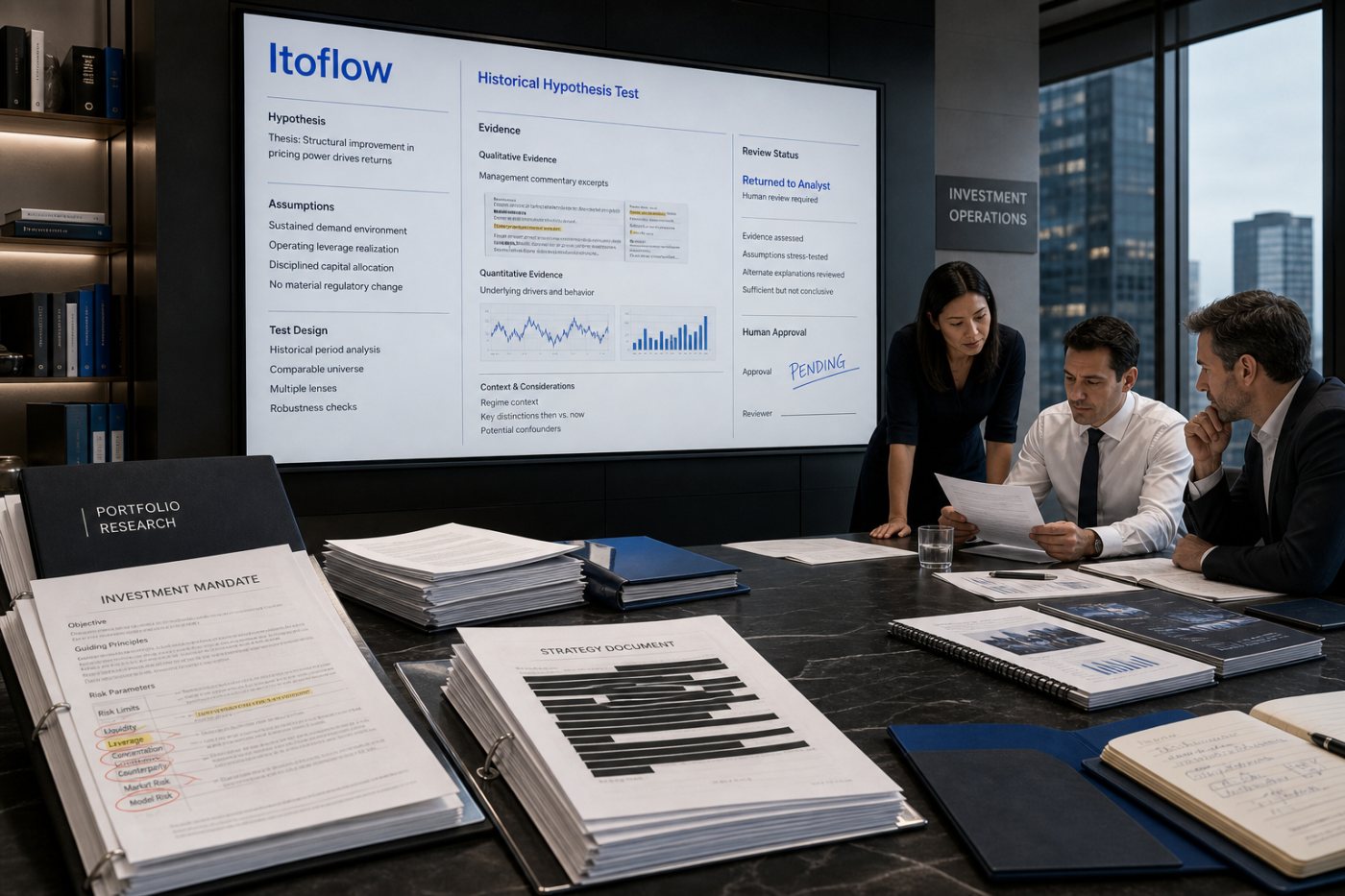 Itoflow convierte reglas y límites de una gestora en una hipótesis cuantitativa con evidencia pendiente de revisión.