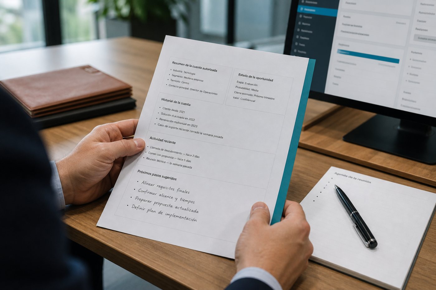 Salesforce in Claude prepara una reunión con el historial autorizado de la cuenta, el estado de la oportunidad y los próximos pasos.