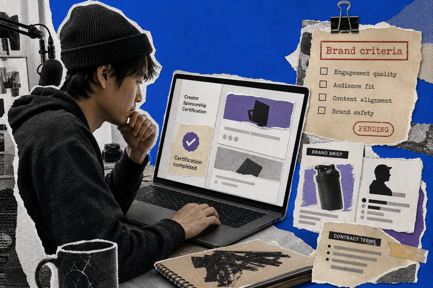 Afiliado da Twitch avalia uma oportunidade de patrocínio condicionada à certificação e aos critérios da marca.